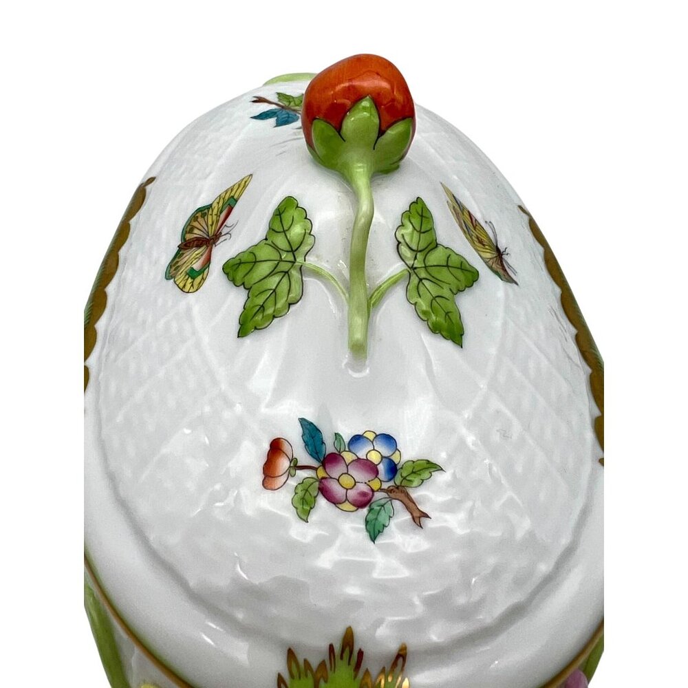 Herend Queen Victoria VBA Sugar Basin Candy Bon Bon Covered Dish Green Border - Picture 14 of 16
